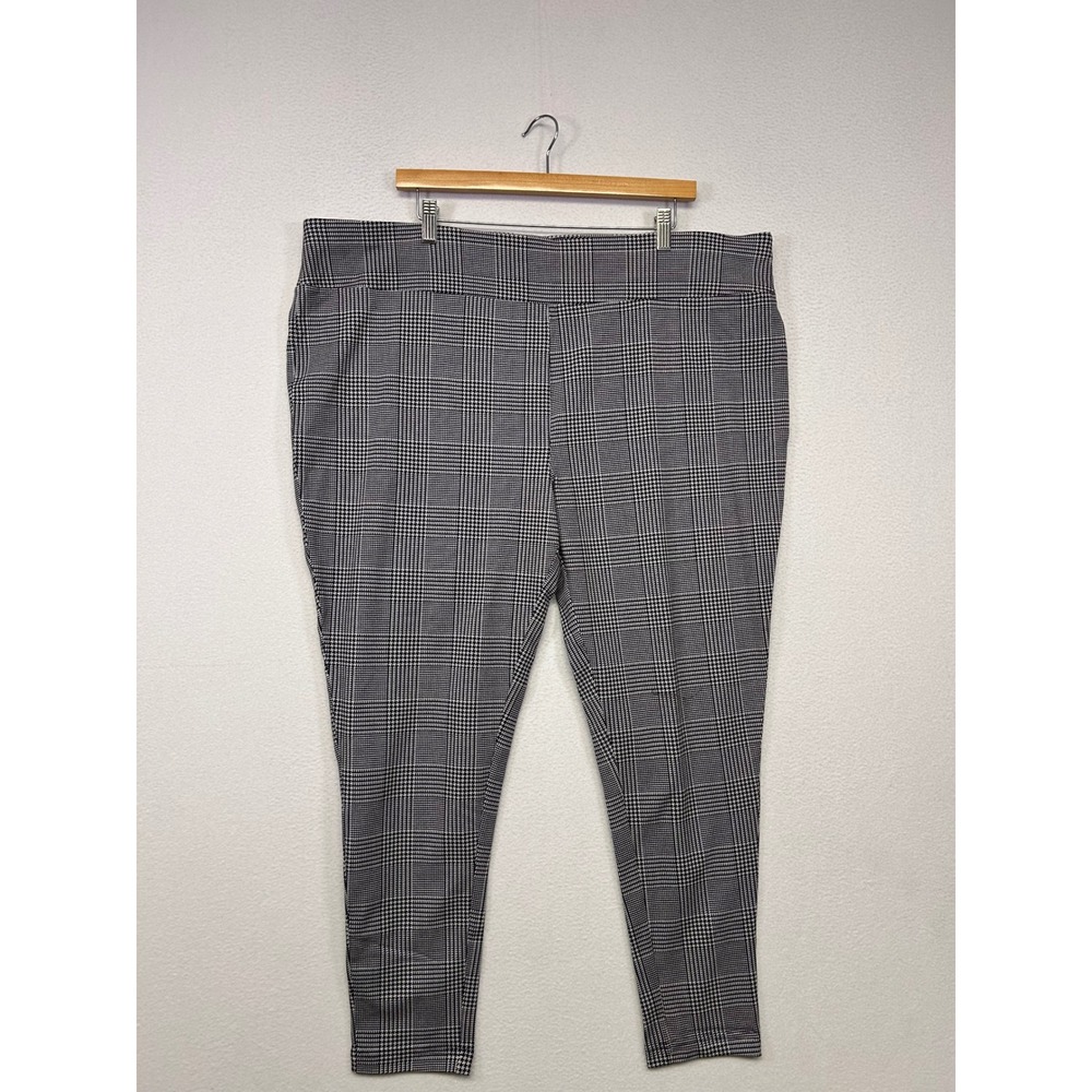 Dark Academia Terra & Sky Womens 3X Black White Plaid Pull On Leggings